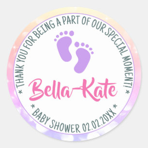 Pegatina Redonda Etiquetas Baby Shower Favor Pastel ligero Ombre Ar
