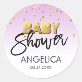 Pegatina Redonda Etiquetas Baby Shower LAVENDER Gold personalizadas