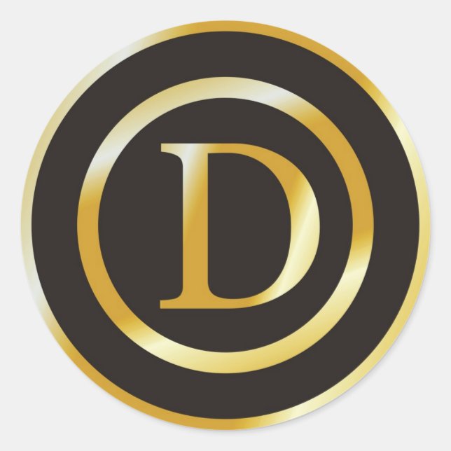 Pegatina Redonda Etiquetas de bodas de monograma D de oro inicial (Anverso)
