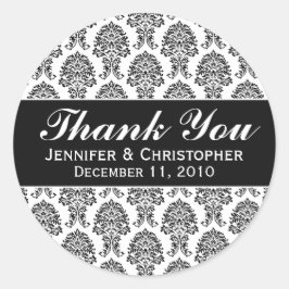 Pegatina Redonda Etiquetas de casamiento redondo blanco y negro de 