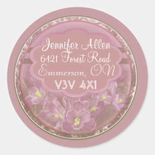 Pegatina Redonda Etiquetas de crocus rosado oscuro