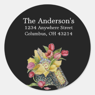 Pegatina Redonda Etiquetas de dirección de la caja de flor antigua/