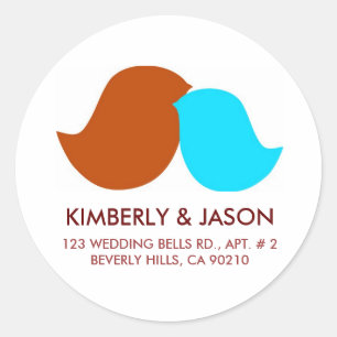 Pegatina Redonda Etiquetas de direcciones de Aves de Amor
