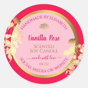 Pegatina Redonda Etiquetas de embalaje de productos florales rosas 
