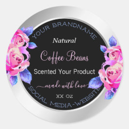 Pegatina Redonda Etiquetas de empaquetado de producto Plata Púrpura