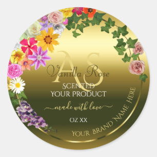 Pegatina Redonda Etiquetas de envasado de productos de oro floral c