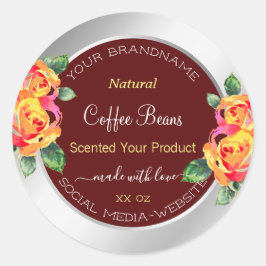 Pegatina Redonda Etiquetas de envasado de productos florales Plata 
