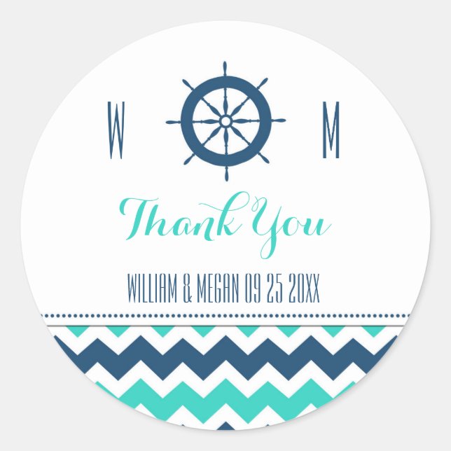 Pegatina Redonda Etiquetas de Favor de Boda Verde azuladas Azules (Anverso)