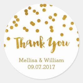 Pegatina Redonda Etiquetas de Favor de la Boda de Confetti de Oro