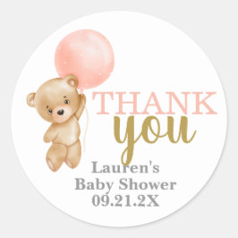 Pegatina Redonda Etiquetas de Favor del Chica Baby Shower Teddy Bea