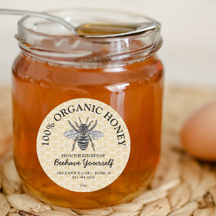 Pegatina Redonda Etiquetas de Honey Jar   Comida de abeja de miel