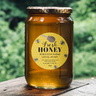 Pegatina Redonda Etiquetas de Honey Jar frescas   Abeja de miel