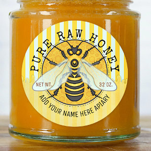 Pegatina Redonda Etiquetas de Honey Jar   Honeybee Honeycomb Bee Ap