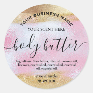 Pegatina Redonda Etiquetas De Mantequilla Corporal En Oro Y Rosa Ho