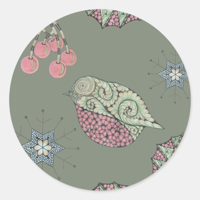 Pegatina Redonda Etiquetas de Navidades Robin (Anverso)