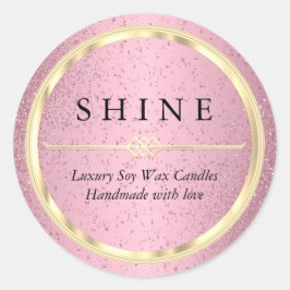 Pegatina Redonda Etiquetas de oro metálico y Purpurina rosa bonito