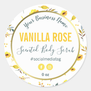 Pegatina Redonda Etiquetas de producto de flores amarillas