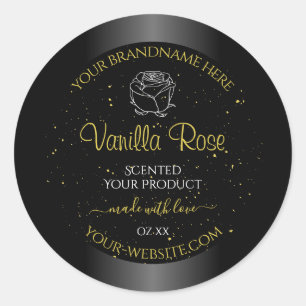 Pegatina Redonda Etiquetas de producto negro Purpurina de oro suave