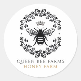 Pegatina Redonda Etiquetas de producto Queen Honey Bee Black White