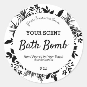 Pegatina Redonda Etiquetas De Productos De Foliage En Blanco Y Negr