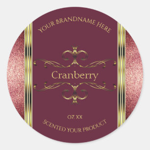 Pegatina Redonda Etiquetas de productos de oro de Borgoña con front