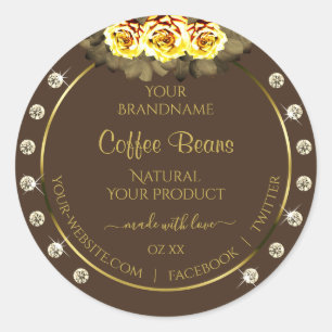 Pegatina Redonda Etiquetas de productos de oro marrón oscuro Joyas 