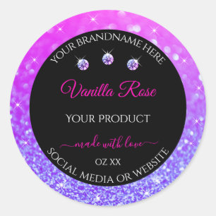 Pegatina Redonda Etiquetas de productos de Purpurina de color negro