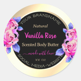 Pegatina Redonda Etiquetas de productos Floral Púrpura Negra y Oro