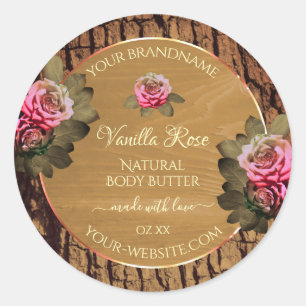 Pegatina Redonda Etiquetas de productos florales Corteza de árbol d