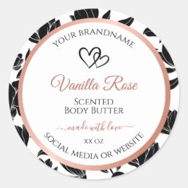 Pegatina Redonda Etiquetas de productos florales en blanco y negro 