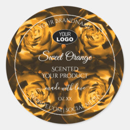Pegatina Redonda Etiquetas de productos florales Naranja Rosas Brow