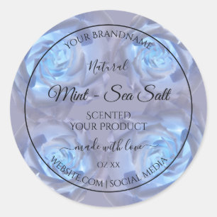 Pegatina Redonda Etiquetas de productos florales Rosas de color azu