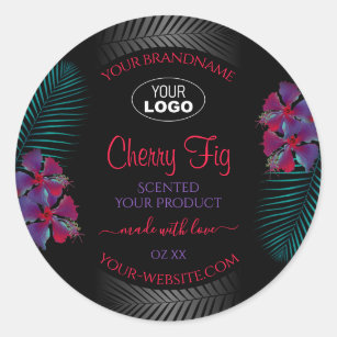 Pegatina Redonda Etiquetas de productos negros Logo de flores Verde
