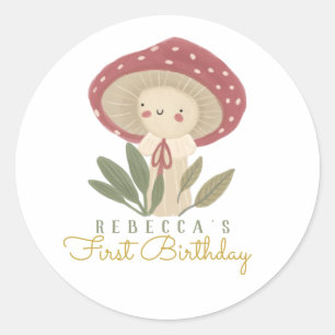 Pegatina Redonda Etiquetas de regalo de cumpleaños para hongos pequ