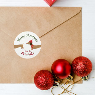 Pegatina Redonda Etiquetas de regalo de Navidad de perro de Dachshu
