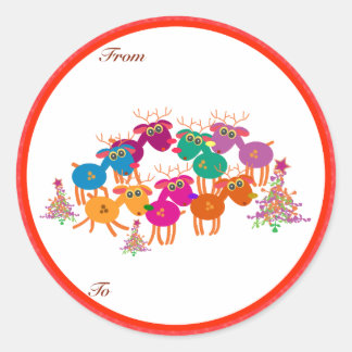 Pegatina Redonda Etiquetas de regalo de navidades: siete ciervos II