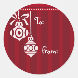 Pegatina Redonda Etiquetas de regalo de Ornamento de Navidad Blanco