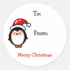 Pegatina Redonda Etiquetas de regalo de pingüino de invierno para n