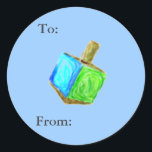 Pegatina Redonda Etiquetas del regalo de Dreidel<br><div class="desc">¡Estas etiquetas lindas son la de manera perfecta de identificar al donante y receptor de cualquier presente!</div>