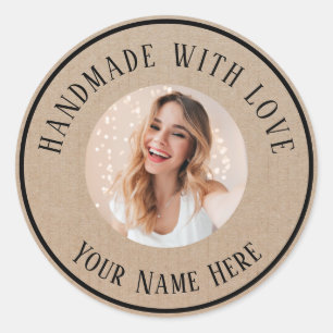 Pegatina Redonda Etiquetas hechas a mano con amor foto de texto de 