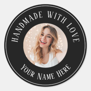 Pegatina Redonda Etiquetas hechas a mano con amor foto de texto de