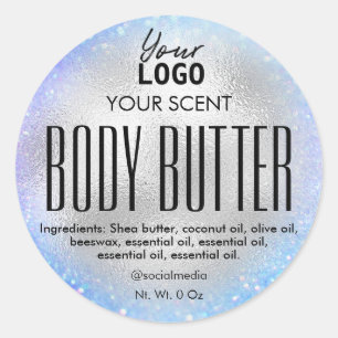 Pegatina Redonda Etiquetas Holográficas Blue Silver Body Butter