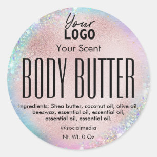 Pegatina Redonda Etiquetas Holográficas Rosa Gold Body Butter