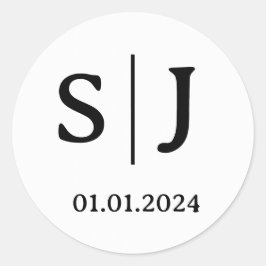 Pegatina Redonda Etiquetas iniciales de la pareja de bodas | Blanco