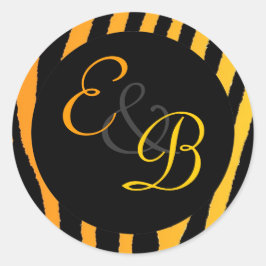 Pegatina Redonda Etiquetas monográficas de rayas de cebra amarillo 