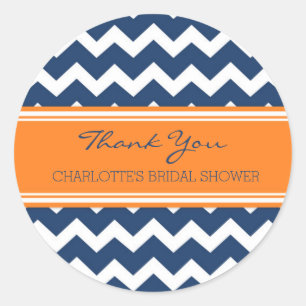 Pegatina Redonda Etiquetas nupciales azules anaranjadas del favor