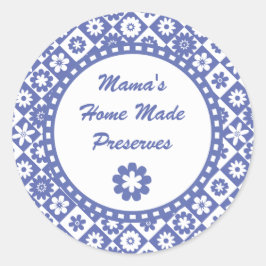 Pegatina Redonda Etiquetas retro azul y blanco de barra