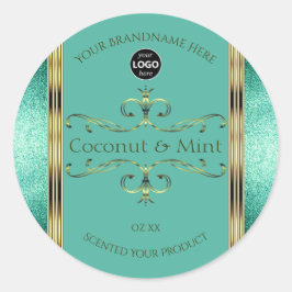 Pegatina Redonda Etiquetas verde azuladas de productos de oro Purpu