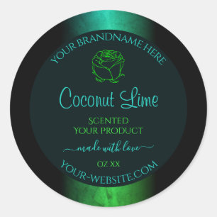 Pegatina Redonda Etiquetas verde azuladas y verdes de productos flo