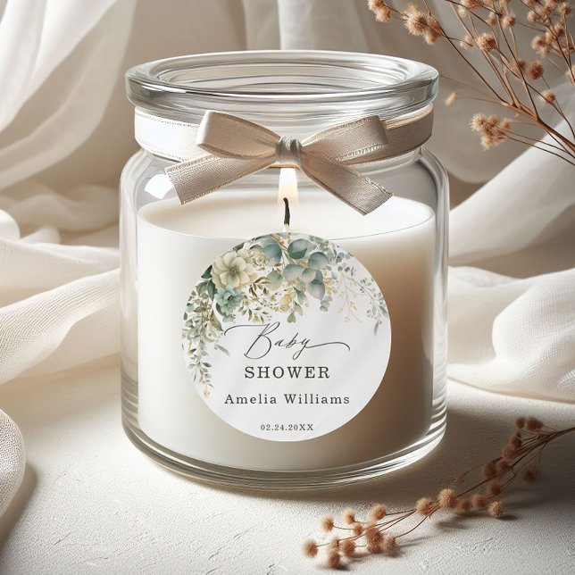 Pegatina Redonda Eucalipto Botánico Flor acuática Oro Verde (Subido por el creador)